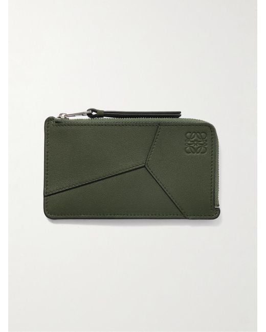 Loewe Green Puzzle Logo-debossed Leather Zipped Cardholder for men