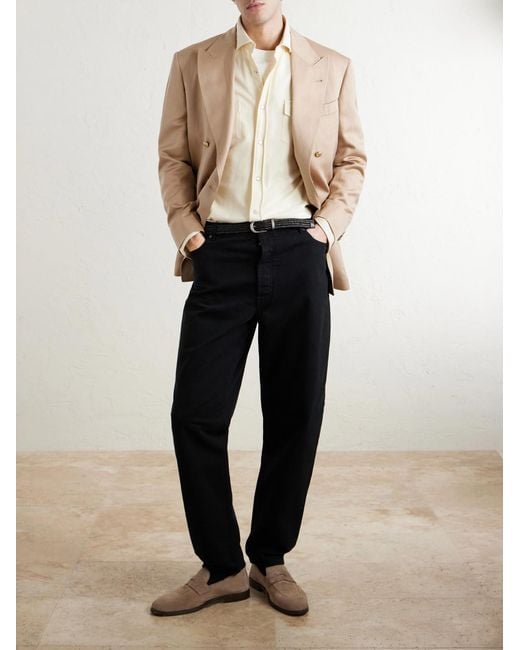 Brunello Cucinelli Blue Slim-Fit Straight-Leg Logo-Embroidered Jeans for men