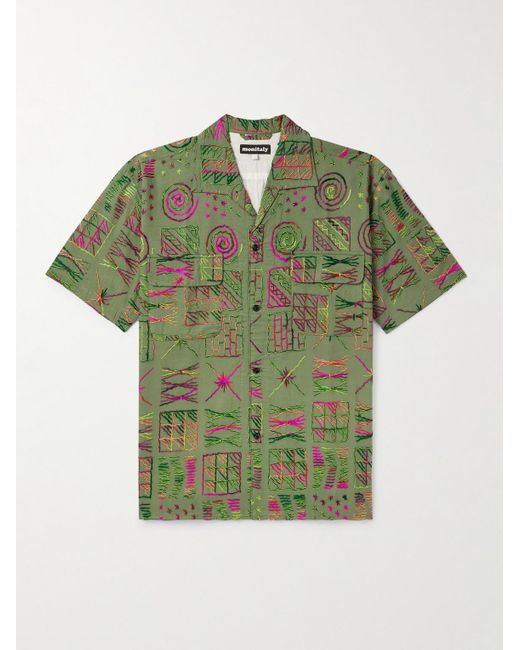 Monitaly 50's Milano Hemd aus bestickter Baumwolle mit Reverskragen in Green für Herren