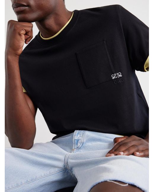 Loewe Black Anagram-Embroidered Cotton-Jersey T-Shirt for men