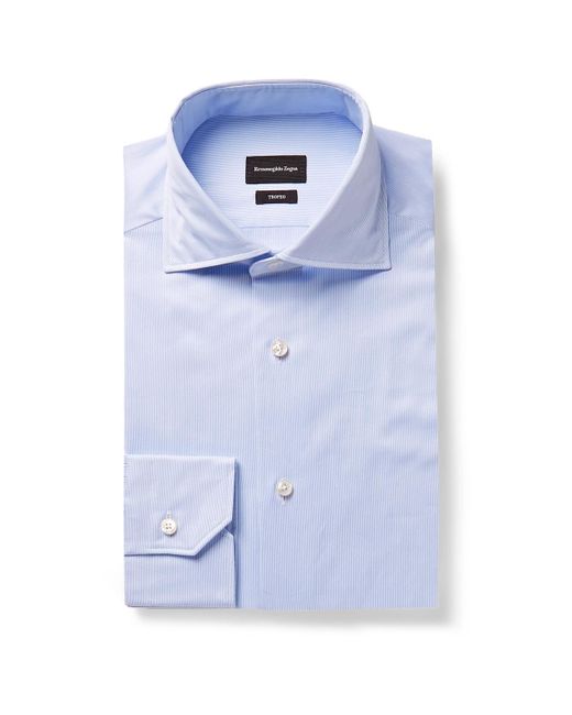 Zegna Light-blue Cutaway-collar Striped Cotton Shirt for men