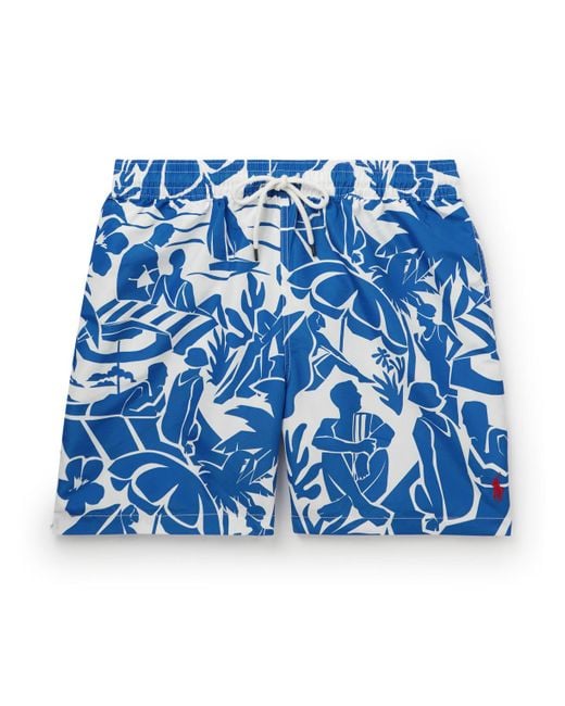 Polo Ralph Lauren Blue Traveler Straight-leg Mid-length Printed Recycled Swim Shorts for men