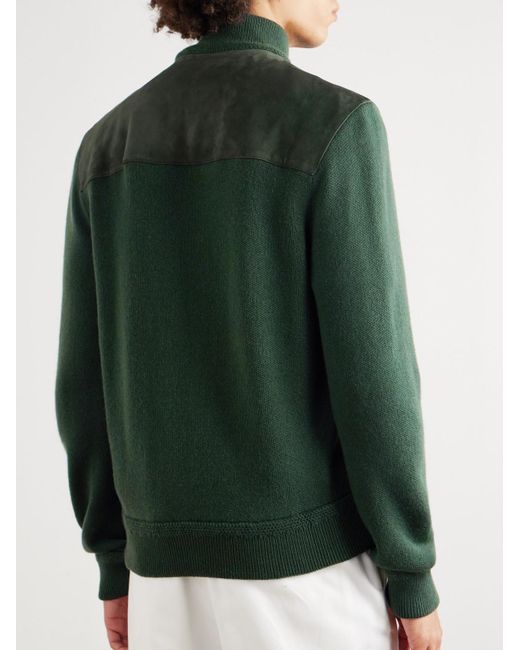 Ralph Lauren Green Suede-Panelled Cashmere Jacket for men