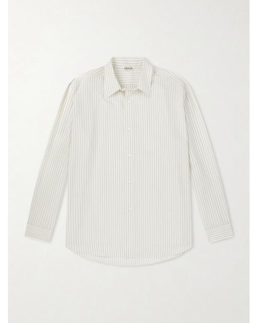 Auralee White Striped Wool-poplin Shirt for men