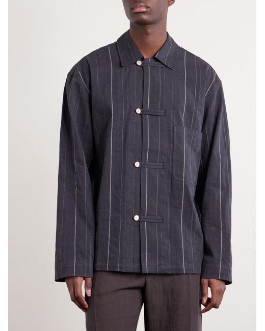 A Kind Of Guise Blue Matara Cropped Pinstriped Cotton And Linen-blend Overshirt for men