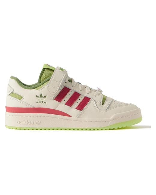 Adidas Originals Pink The Grinch Forum Low V2 Suede-trimmed Leather Sneakers for men