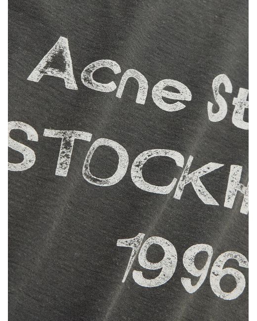 Acne Gray Edden U 1996 Logo-Print Distressed Cotton And Hemp-Blend T-Shirt for men