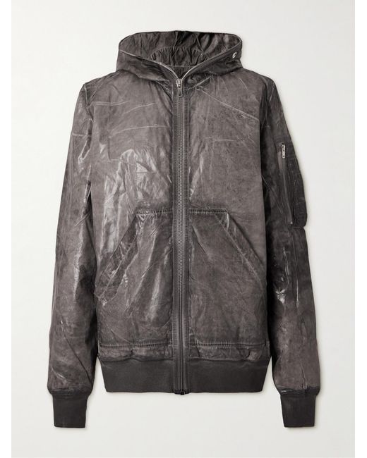 Rick Owens Gray Garment-Dyed Foil Coated Cotton-Poplin Hooded Bomber Jacket for men