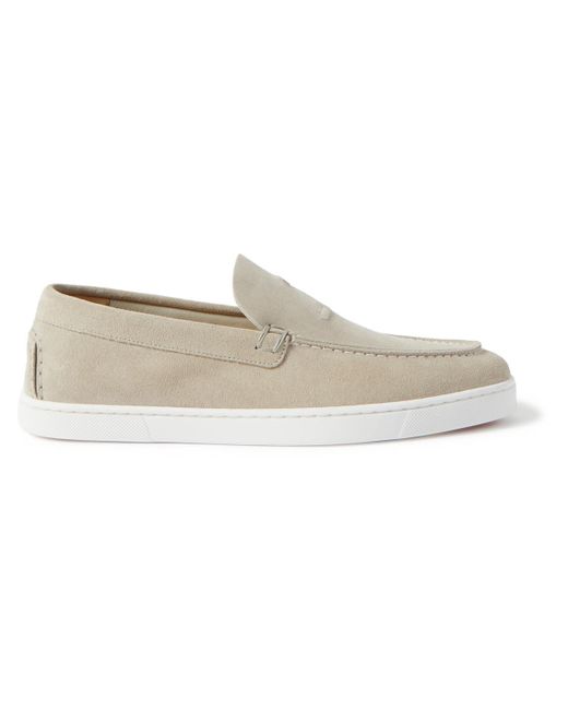 Christian Louboutin White Varsiboat Logo-Embossed Suede Loafers for men