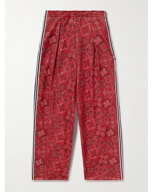 Kapital Red Wide-Leg Striped Webbing-Trimmed Bandana-Print Tech-Jersey Track Pants for men