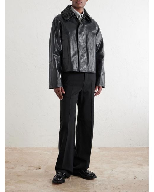 Bottega Veneta Black Intrecciato-Trimmed Leather Jacket for men