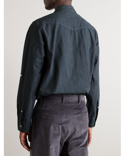 Officine Generale Blue Eric Camp-Collar Garment-Dyed Lyocell And Cotton-Blend Shirt for men