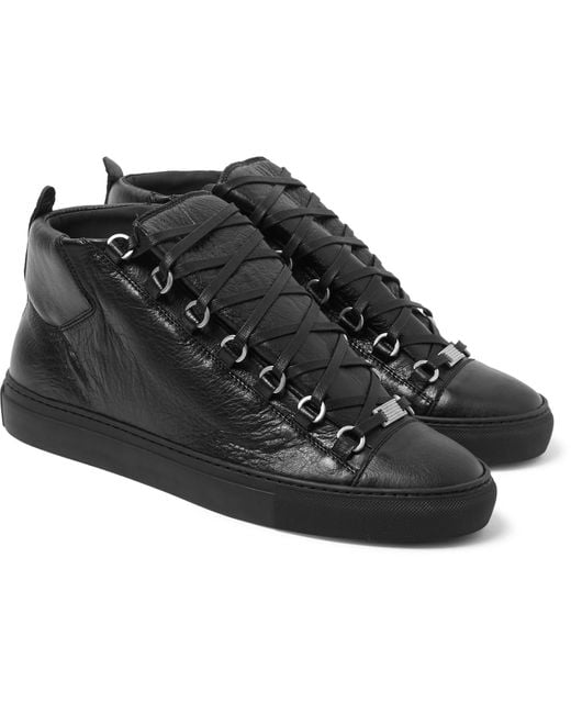 Balenciaga Black Arena Creased-leather Sneakers for men