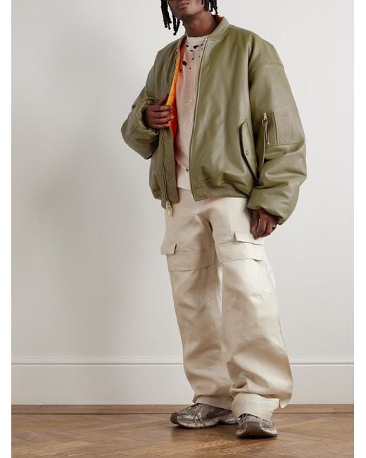 Vetements Green Oversized Leather Bomber Jacket for men