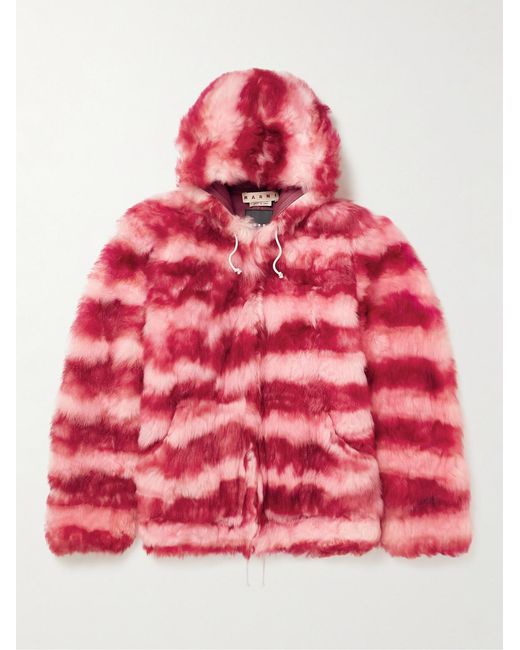 Marni Red Striped Shearling Hooded Jacket for men