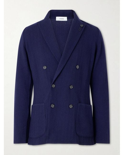 Lardini Blue Double-Breasted Knitted Virgin Wool Blazer for men