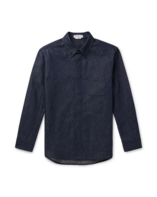 Gabriela Hearst Blue Cholul Button-Down Collar Cotton And Linen-Blend Chambray Shirt for men