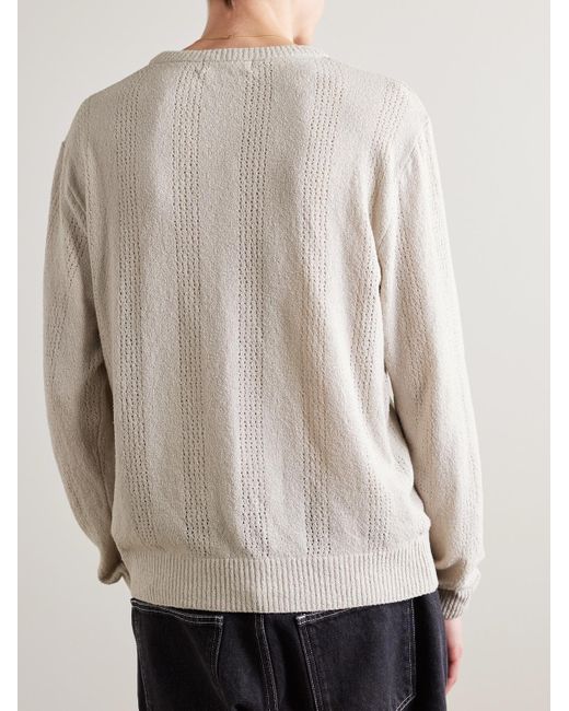 mfpen Everyday gestreifter Pullover aus Bouclé aus einer Biobaumwollmischung in White für Herren