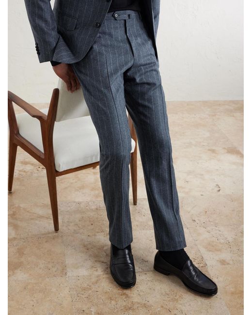 Caruso Blue Pinstripe Wool And Cashmere-Blend Suit Trousers for men