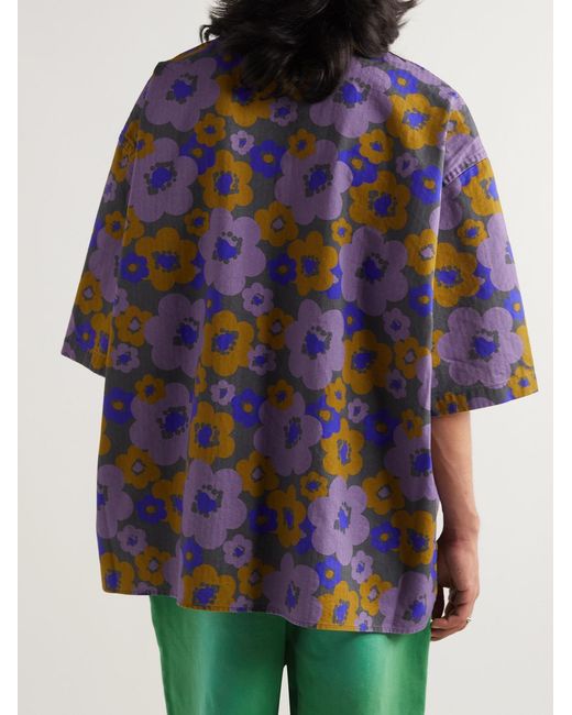 Acne Blue Printed Organic Cotton-Poplin Shirt for men