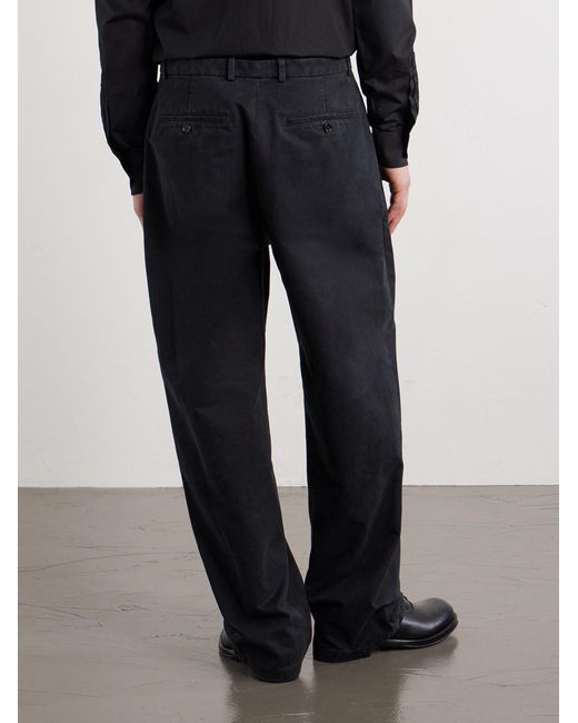 Jil Sander Blue Straight-Leg Pleated Cotton-Drill Trousers for men