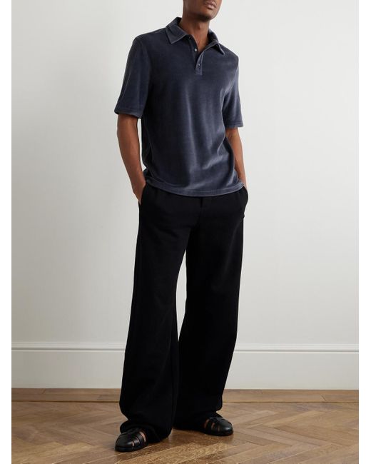 Loro Piana Blue Cotton And Silk-Blend Velour Polo Shirt for men