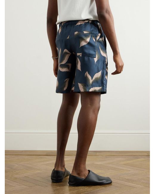 Dries Van Noten Blue Straight-Leg Printed Silk-Twill Drawstring Shorts for men