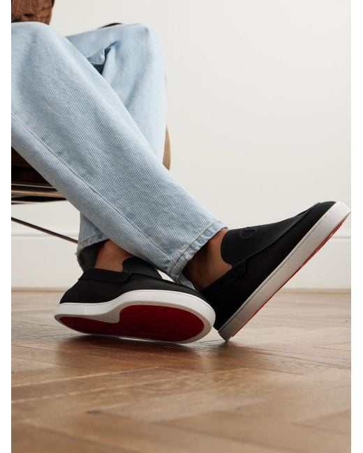 Christian Louboutin Moonboat Loafers aus Nubukleder mit Logoprägung in White für Herren