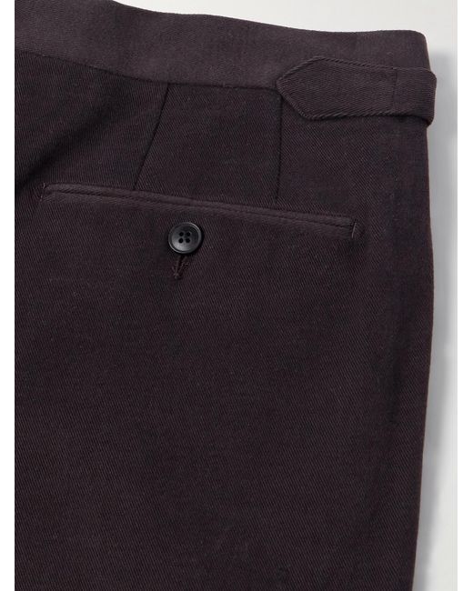 Saman Amel Brown Slim-Fit Pleated Cotton And Linen-Blend Twill Suit Trousers for men