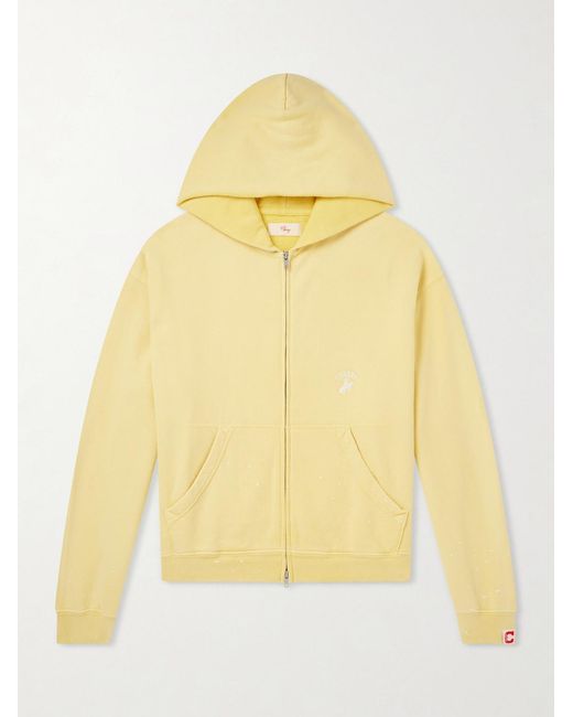 CHERRY LA Yellow Logo-Embroidered Paint-Splattered Cotton-Jersey Hoodie for men