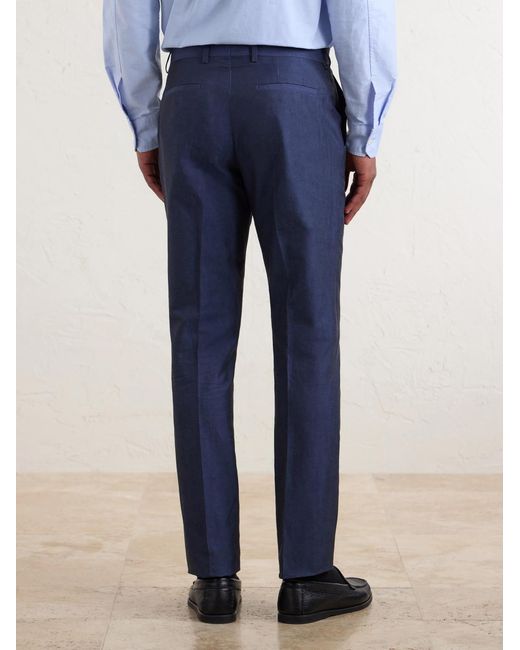 Paul Smith Blue Slim-Fit Tapered Cotton And Linen-Blend Suit Trousers for men