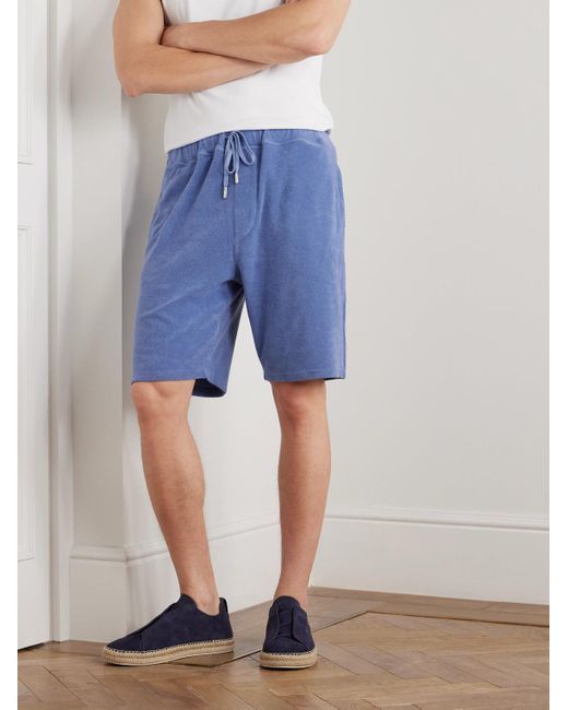 Fedeli Blue Slim-Fit Cotton-Terry Drawstring Shorts for men