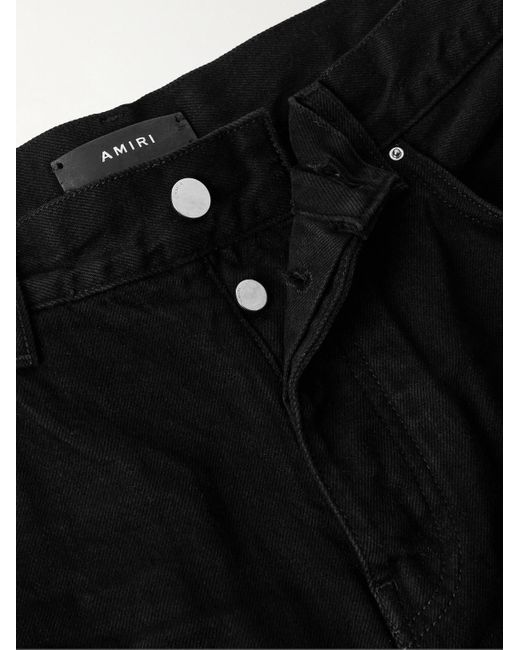 Amiri Gerade geschnittene Jeans mit Logostickerei und Lederbesatz in Distressed-Optik in Black für Herren