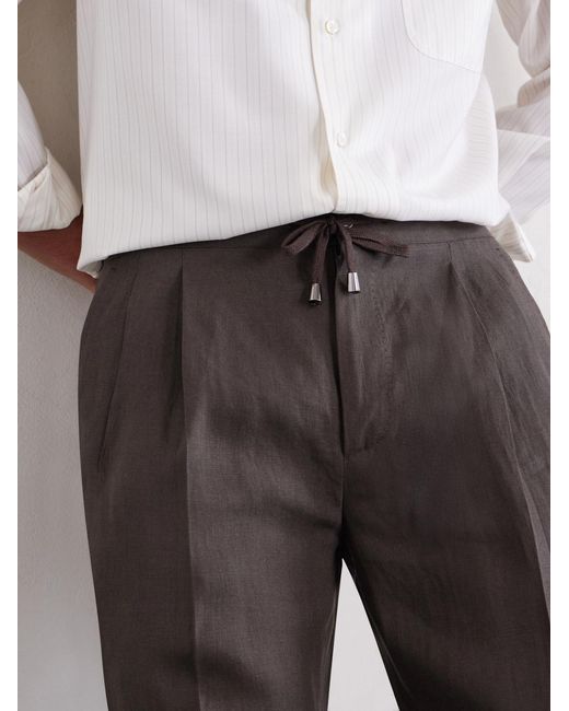 De Petrillo Gray Straight-Leg Pleated Linen Suit Trousers for men