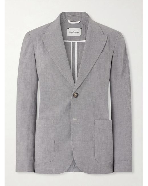 Oliver Spencer Gray Finsbury Checked Cotton-Blend Seersucker Suit Jacket for men