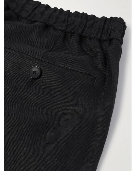 Pantaloni a gamba dritta slim-fit in twill di lino con coulisse James di Mr P. in Black da Uomo