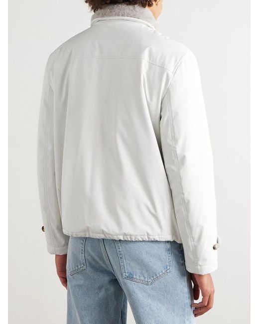 Brunello Cucinelli White Shearling-Trimmed Shell Jacket for men