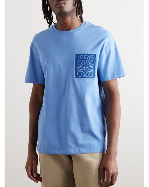 Loewe Anagram T-Shirt aus Baumwoll-Jersey mit Logostickerei in Blue für Herren