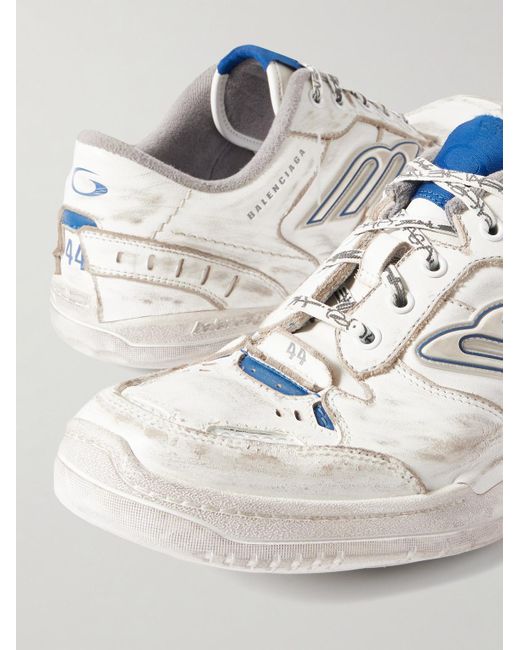 Balenciaga White Hamptons Logo-Appliquéd Distressed Leather Sneakers for men