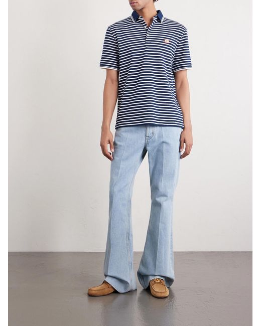 Valentino Garavani Blue Logo-appliquéd Striped Cotton-piqué Polo Shirt for men