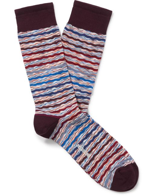 Missoni Purple Crochet-knit Cotton-blend Socks for men