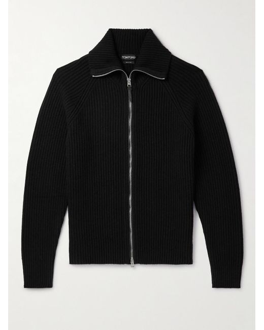 Tom Ford Black Ribbed Cashmere Rollneck Sweater for men