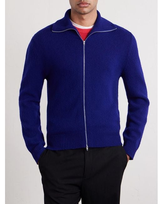 Jil Sander Blue Zip-Up Wool- Blend Sweater for men