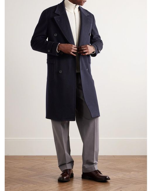Thom Sweeney Blue Double-Breasted Wool And Cashmere-Blend Felt Overcoat for men