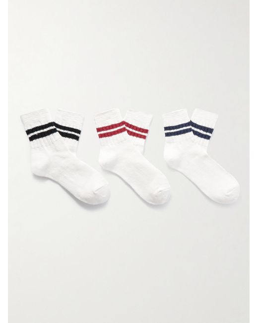 Anonymous Ism Natural Slub Line Q Three-pack Ribbed Striped Cotton-blend Socks for men
