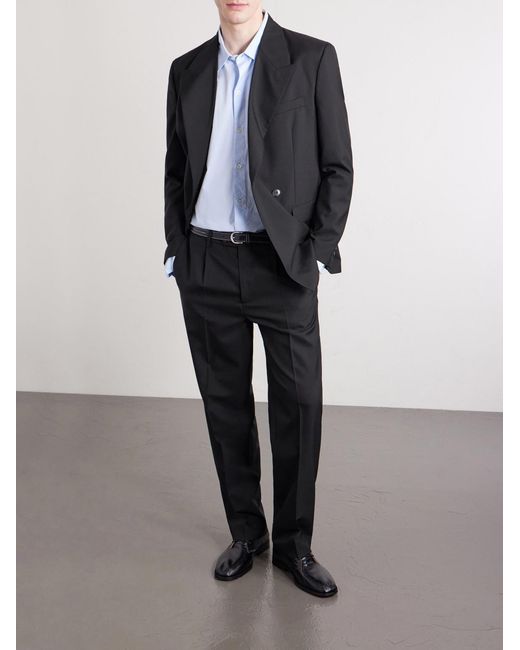 mfpen Blue Formal Straight-leg Pleated Wool Suit Trousers for men