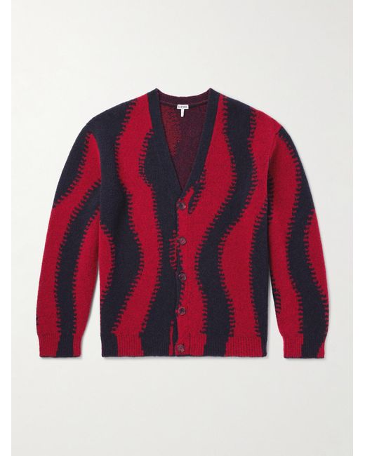 Cardigan in misto lana jacquard di Loewe in Red da Uomo