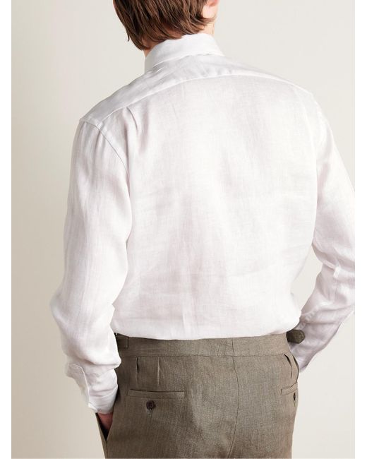 Favourbrook White Bridford Cutaway-collar Linen Shirt for men