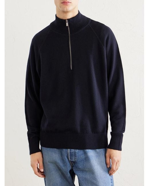 Barena Blue Merino Wool Half-zip Sweater for men
