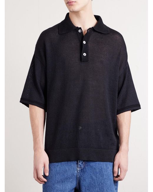 A Kind Of Guise Blue Open-Knit Organic Cotton And Linen-Blend Polo Shirt for men